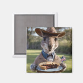 "Outdoor Delight: Ein Känguru isst Aussie Meat Pie Magnet (Vorderseite/Rückseite)