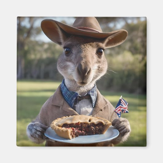 "Outdoor Delight: Ein Känguru isst Aussie Meat Pie Magnet (Vorne)