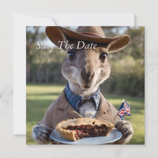 "Outdoor Delight: Ein Känguru isst Aussie Meat Pie Save The Date (Vorderseite)