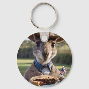 "Outdoor Delight: Ein Känguru isst Aussie Meat Pie Schlüsselanhänger