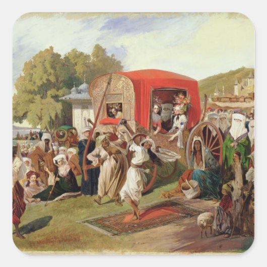 Outdoor Fete in Türkei, c.1830-60 Quadratischer Aufkleber (Vorderseite)