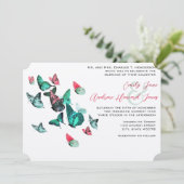 Outdoor Garden Schmetterling Pink & Neo Mint Weddi Einladung (Stehend Vorderseite)