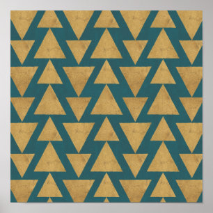 Outdoor Geo Step Gold & Dark   Teal Pattern Poster