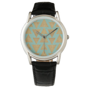 Outdoor Geo Step Gold & Teal Pattern Armbanduhr