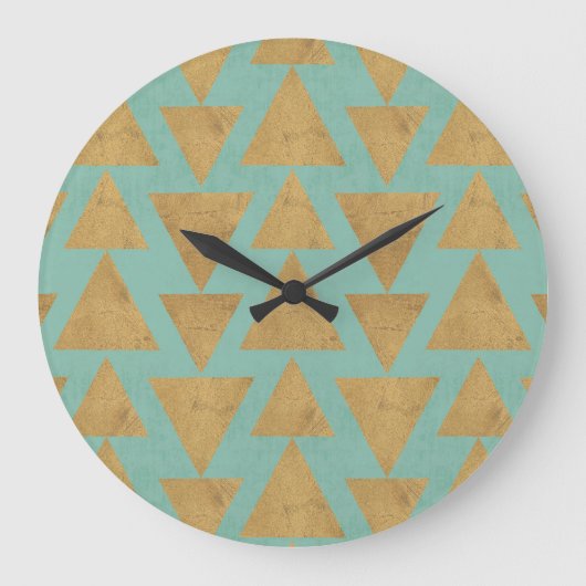 Outdoor Geo Step Gold & Teal Pattern Große Wanduhr (Vorderseite)