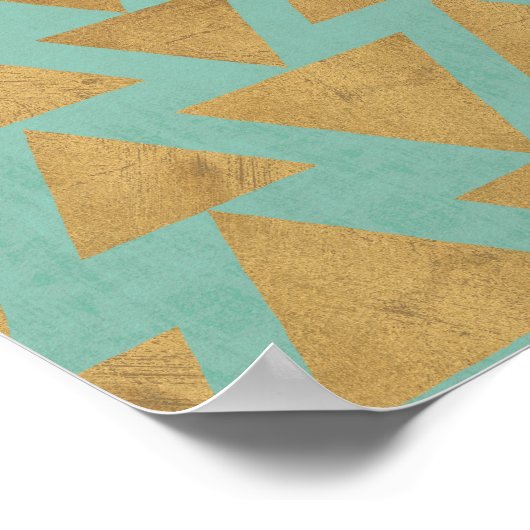 Outdoor Geo Step Gold & Teal Pattern Poster (Ecke)