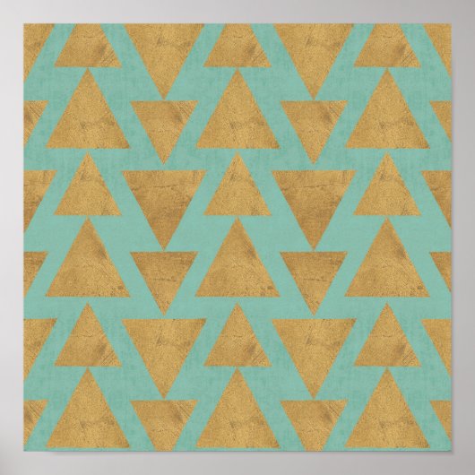 Outdoor Geo Step Gold & Teal Pattern Poster (Vorne)