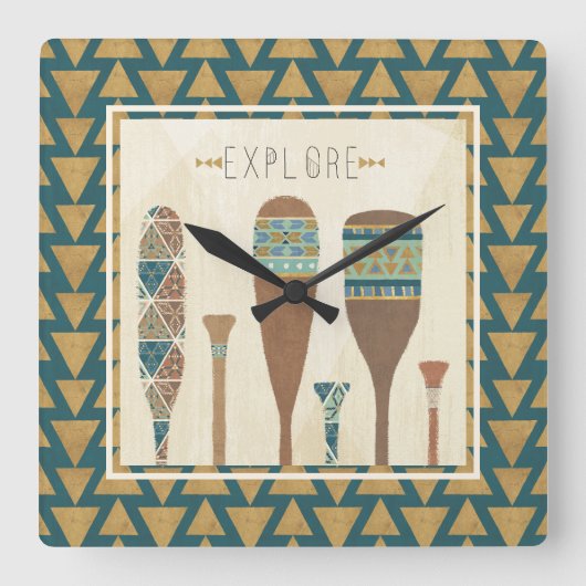 Outdoor Geo VII | Explore Quadratische Wanduhr (Vorderseite)