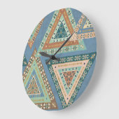 Outdoor Geo X | Blue Tribal Indian Pattern Große Wanduhr (Winkel)