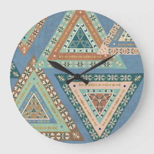 Outdoor Geo X | Blue Tribal Indian Pattern Große Wanduhr (Vorderseite)