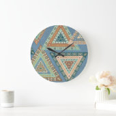 Outdoor Geo X | Blue Tribal Indian Pattern Große Wanduhr (Zuhause)