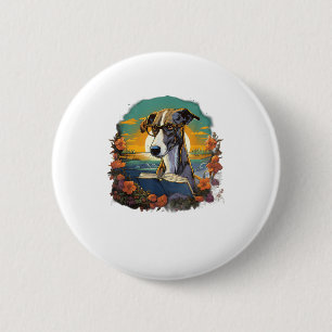 Outdoor Greyhound Dog Reading Book Button