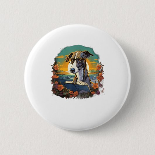 Outdoor Greyhound Dog Reading Book Button (Vorderseite)