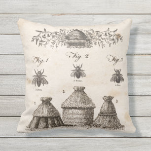 Outdoor-Kissen mit vintage botanischen Bienen und  Kissen Für Draußen