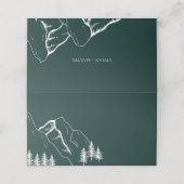Outdoor Mountain Pine Tree Hochzeitsleder Platzkarte (Außenseite Aufgefaltet)