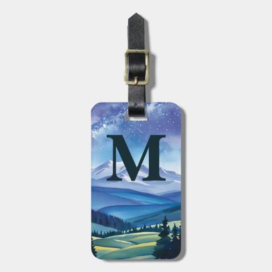 Outdoor-Mountain-Trek-Stil Chic Monogram Teal Gepäckanhänger (Vorderseite vertikal)
