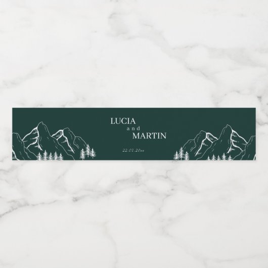 Outdoor Mountains Pine Tree Smaragdgrün Wasserflaschenetikett (Einzelnes Label)