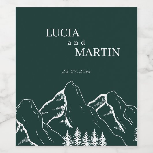 Outdoor Mountains Pine Tree Smaragdgrün Weinetikett (Einzelnes Label)