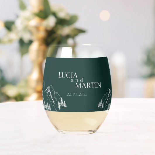 Outdoor Mountains Pine Tree Smaragdgrün Weinglas Ohne Stiel (Insitu (Hochzeit))