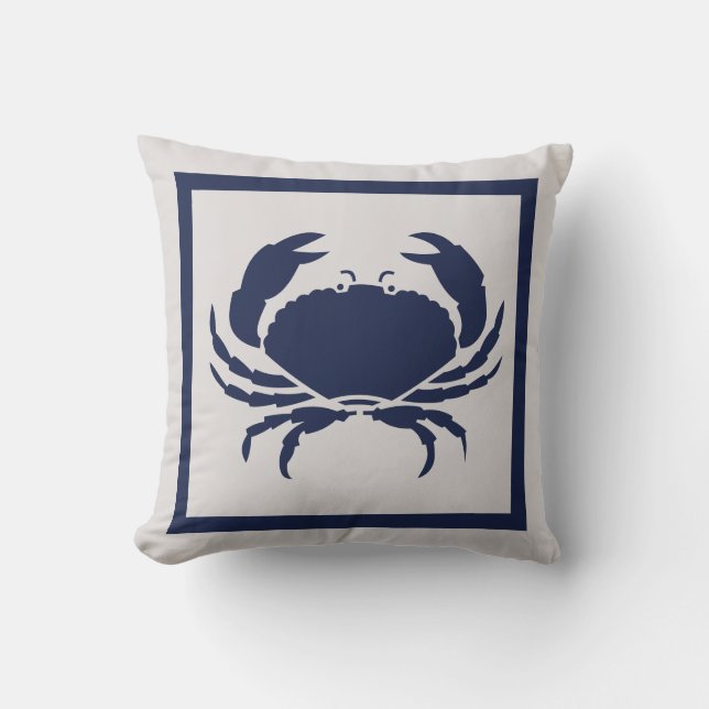 Outdoor Nautical CRAB Navy Blue auf grau Kissen (Vorderseite)