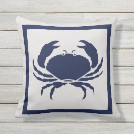 Outdoor Nautical CRAB Navy Blue auf grau Kissen