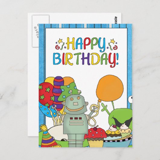 Outdoor Robot Birthday lädt ein Postkarte (Vorne/Hinten)