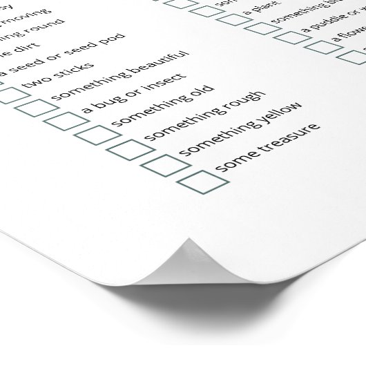 Outdoor Scavenger Jagen Kinder Aktivitäten druckba Poster (Ecke)