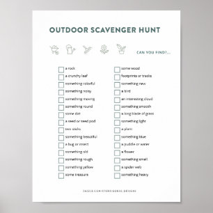 Outdoor Scavenger Jagen Kinder Aktivitäten druckba Poster