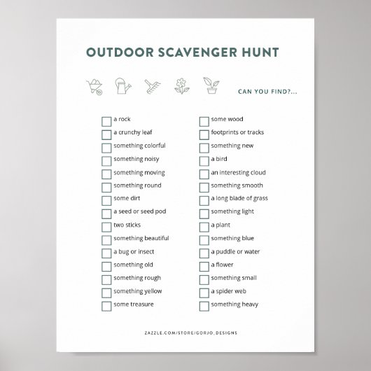 Outdoor Scavenger Jagen Kinder Aktivitäten druckba Poster (Vorne)