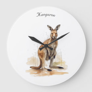 Outdoor Wanderer: Wasserfarbe Kangaroo Brauch Große Wanduhr