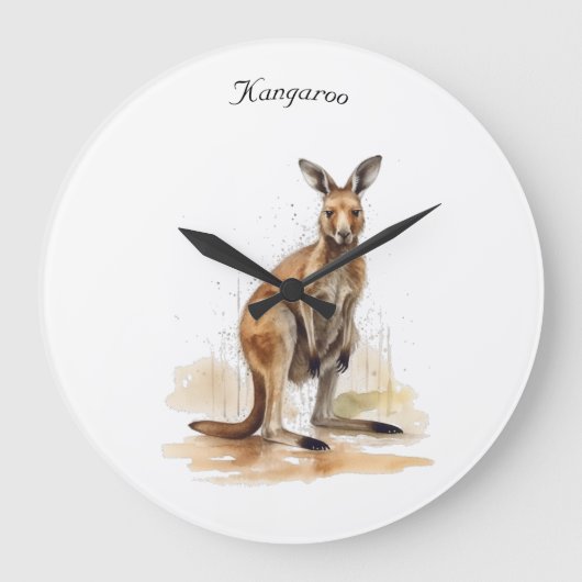 Outdoor Wanderer: Wasserfarbe Kangaroo Brauch Große Wanduhr (Vorderseite)