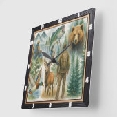 Outdoor Wildlife Hunter Fisherman Quadratische Wanduhr (Winkel)