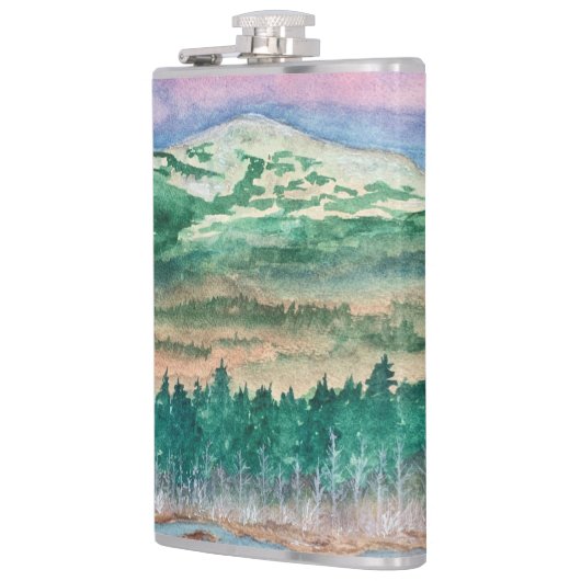Outdoorsman Flask Monadnock NH Wasserfarben Kunst, Flachmann (Links)