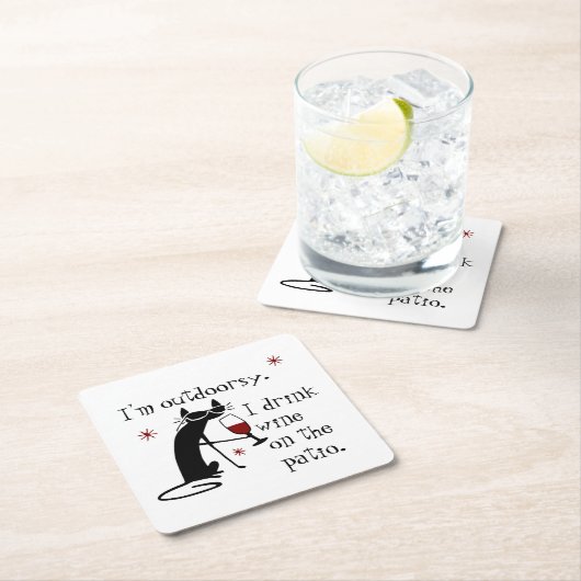 Outdoorsy Patio Weinangebot mit Katze Rechteckiger Pappuntersetzer (Vor Ort)