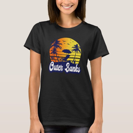 Outer Banks Carolina Sunset Beach Retro Premium T-Shirt (Vorderseite)