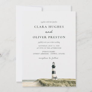 Outer Banks Leuchtturm-Dünen-Aquarell-Hochzeit Einladung