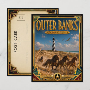 Outer Banks North Carolina Vintage Art Deco Golden Postkarte