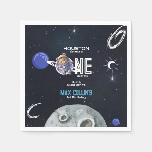 Outer Space Astronaut 1st Birthday Serviette (Vorderseite)