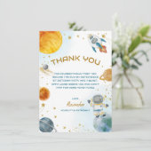 Outer Space Astronaut Birthday Party Dankeskarte (Stehend Vorderseite)