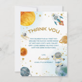 Outer Space Astronaut Birthday Party Dankeskarte (Vorderseite)