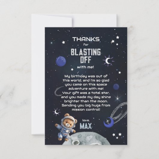 Outer Space Astronaut Birthday Thank You Card Dankeskarte (Vorderseite)