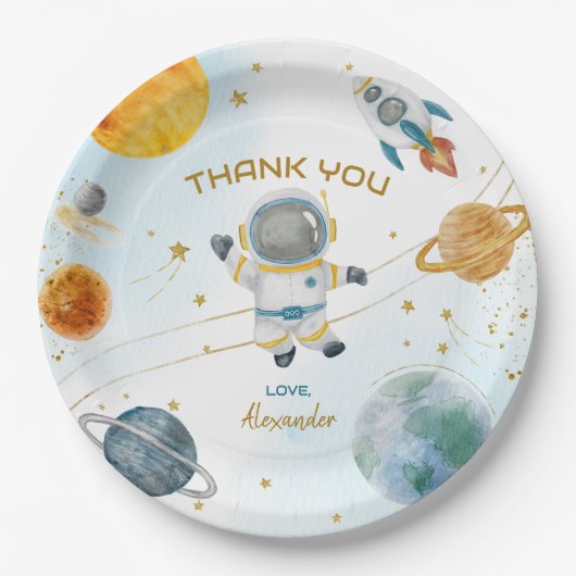Outer Space Astronaut Birthday Thank You Pappteller (Vorderseite)