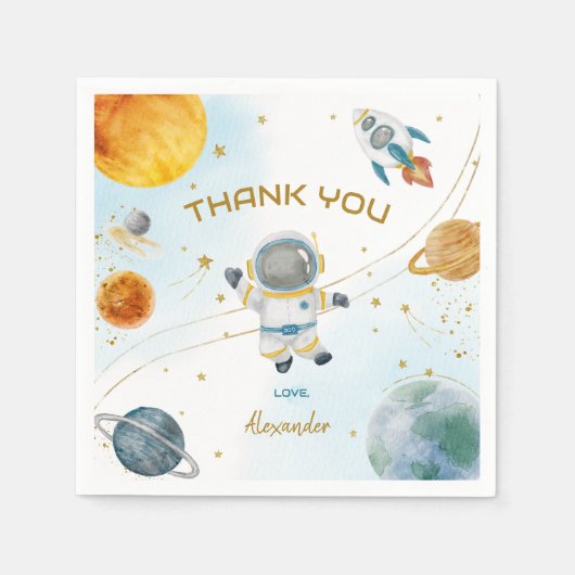 Outer Space Astronaut Birthday Thank You Serviette (Vorderseite)
