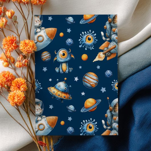 Outer Space Astronaut Cat Blast Off 1st Birthday Einladung