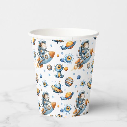 Outer Space Astronaut Cat Festive Galaxy Pattern Pappbecher (Rechts)