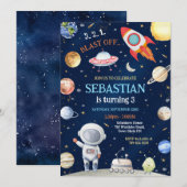 Outer Space Astronaut Galaxy Rocket Ship Birthday Einladung (Vorne/Hinten)