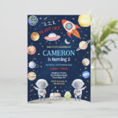 Outer Space Astronaut Rocket Blast Off Birthday Einladung (Stehend Vorderseite)