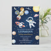 Outer Space Astronaut Rocket Planets Birthday  Einladung (Stehend Vorderseite)