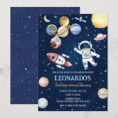 Outer Space Astronaut Rocket Planets Birthday  Einladung (Vorne/Hinten)