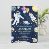 Outer Space Astronaut Rocket Planets Birthday Einladung (Stehend Vorderseite)